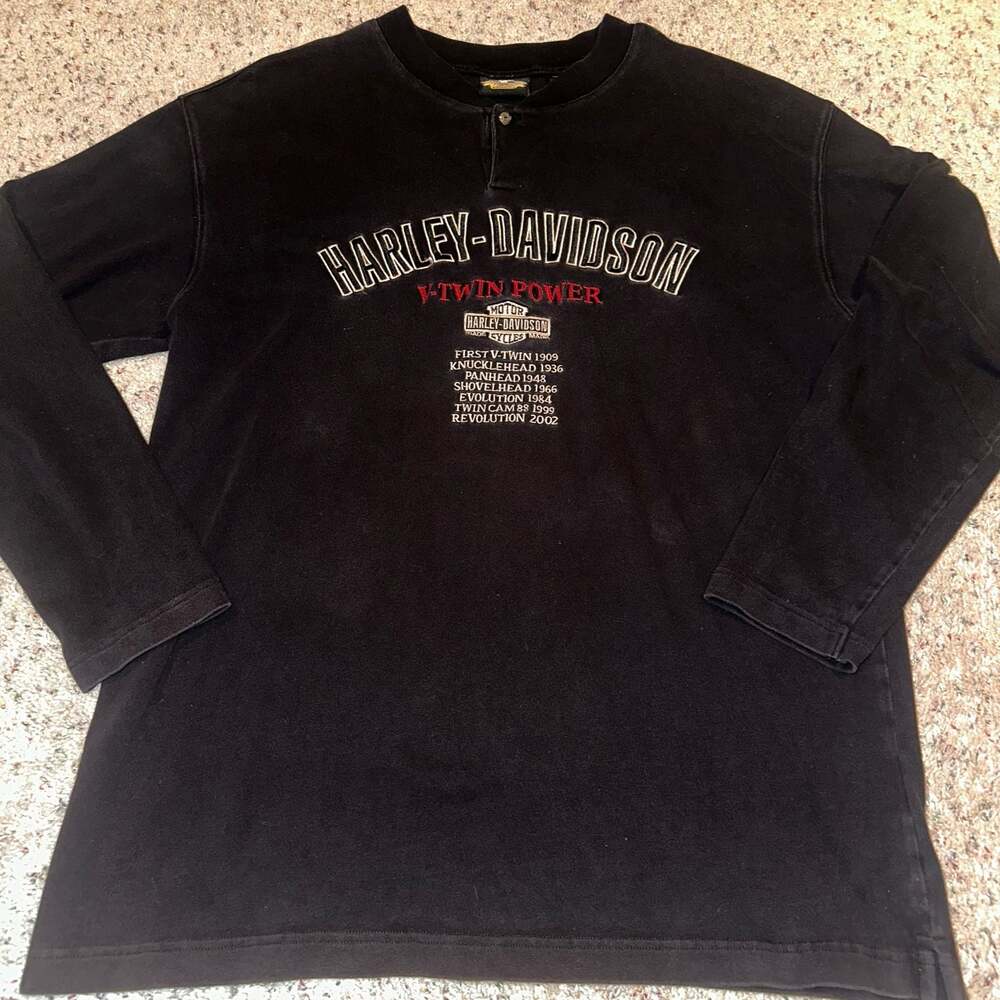 Vintage Harley-Davidson V-Twin Power Long Sleeve Henley Shirt